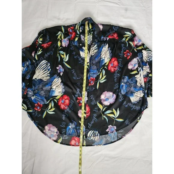 Free People Women's Black/Multi Floral Silky Nights Oversized Blouse Size XS/TP - Picture 12 of 12